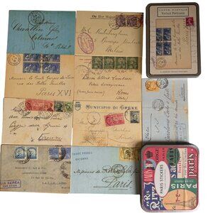 Vintage Paris Hotel Postcard & Sticker Collection in Metal Tin Vintage Style 42